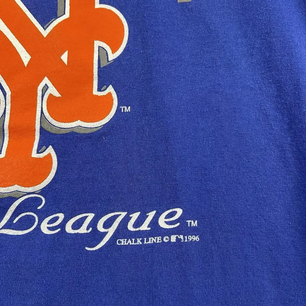 Vintage 1996 New York Mets T-Shirt Men's XL Blue/Orange‎ Chalkline Made in USA